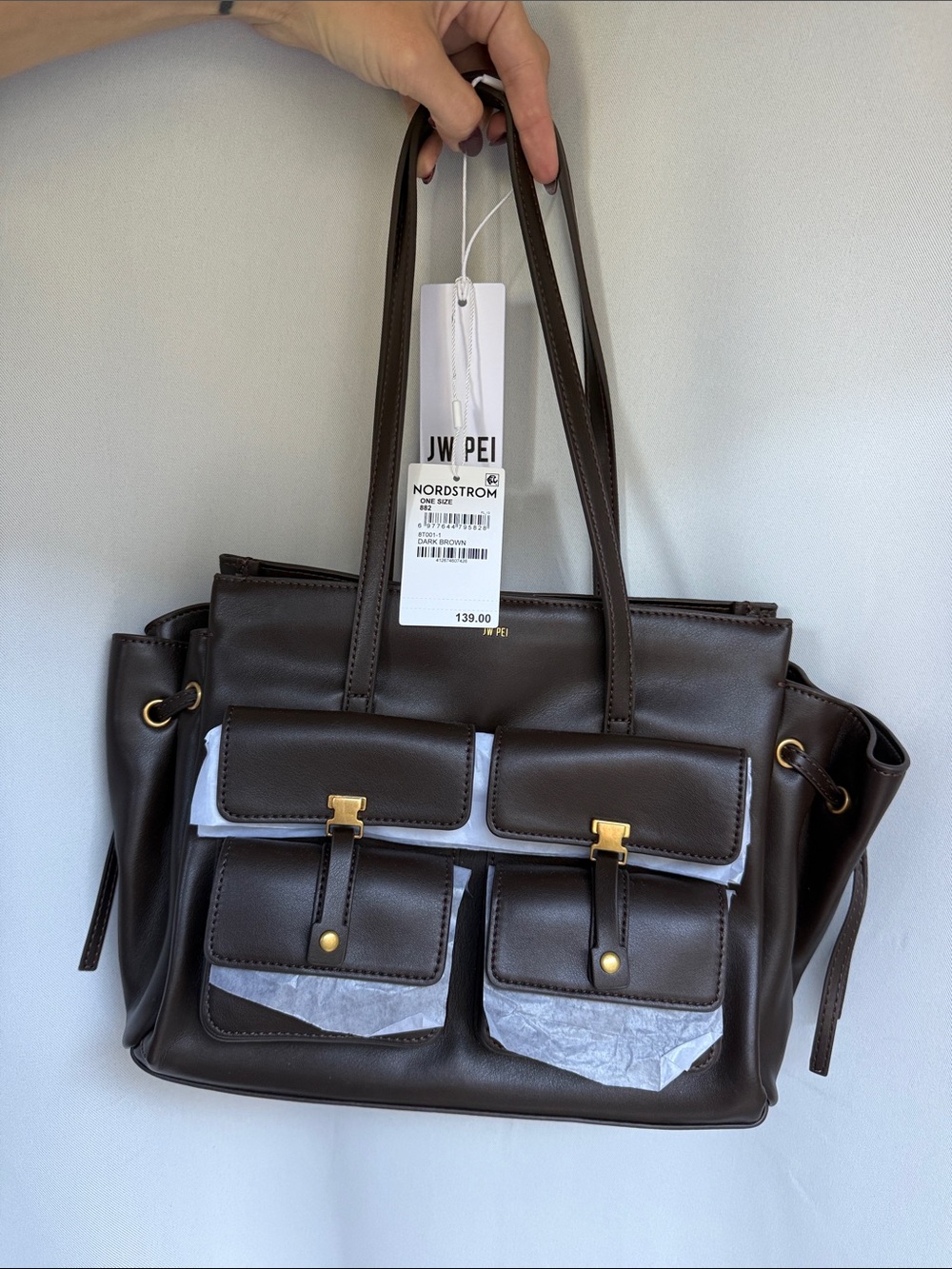 JW PEI Dark Brown Faux Leather Pocket Shoulder Bag